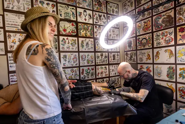 Blackwork tattoo design with bold artistic details